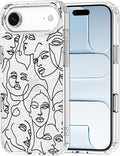 MOSNOVO for iPhone Air Case | Military Grade 6.6ft Drop Tested | Camera Control | Clear with Abstract Face Line Art Design