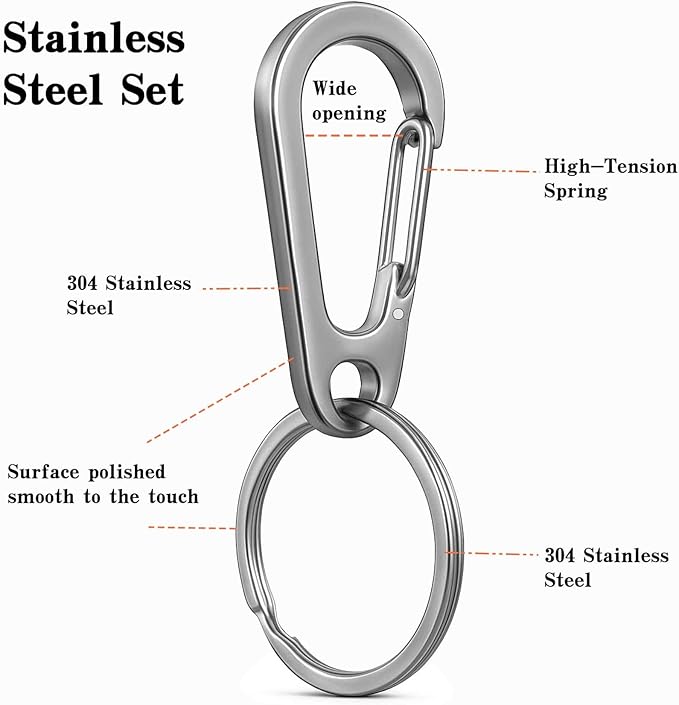 Stainless Steel Carabiner Keychain, Quick Release Heavy Duty Key Clip for Purse, Car, Motorcycle, Key Chain Rings Kit