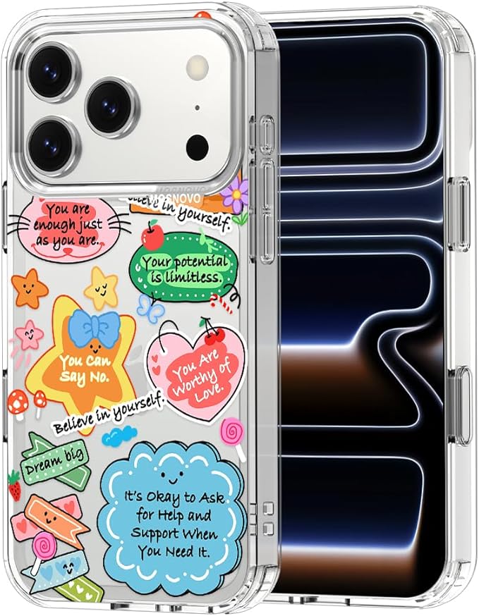 MOSNOVO for iPhone 17 Pro Case, Shockproof Military-Grade Protection 6.6ft Drop Tested, Camera Control, Clear Phone Case for iPhone 17 Pro, Self Love Club Design