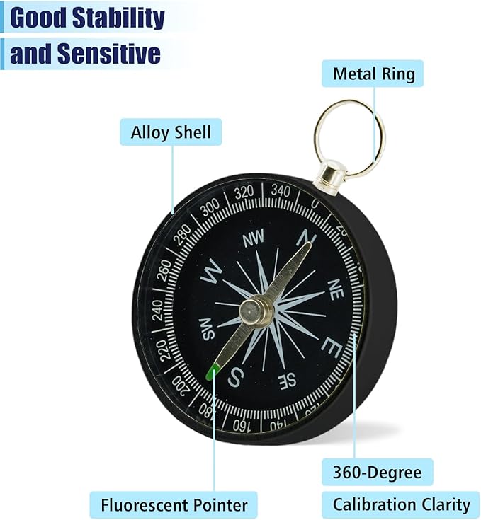 Pocket Compass, 2 Pieces Mini Compass with Key Ring, Suitable for Hiking Survival, Mountaineering Camping, Outdoor Adventure Party Navigation Tools