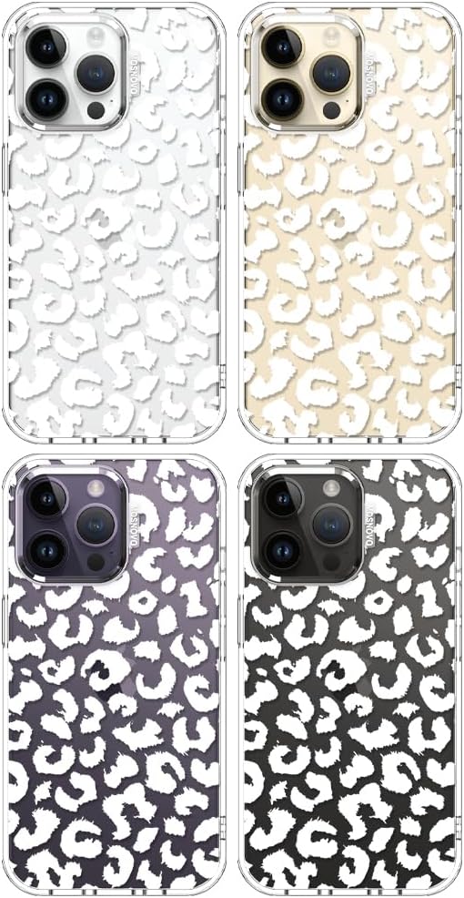 MOSNOVO Case for iPhone 14 Pro Max, [Buffertech 6.6ft Military-Grade Drop Protection] [Anti Peel Off Tech] Clear TPU Bumper Phone Case Cover Design - White Leopard Print