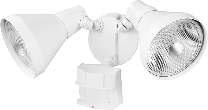 Globe Electric 17000273 180-Degree 240 W Twin Head White Hardwired Motion Sensor Security Flood Light, Spotlight, Outdoor, Outside House Lights