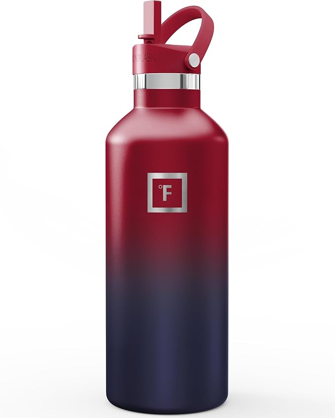 IRON °FLASK Camping & Hiking Hydration Flask with Straw, Narrow Mouth Insulated Stainless Steel Sports Water Bottle - Dark Rainbow 32 oz - Straw (1 Lid)