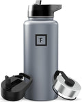 IRON °FLASK Camping & Hiking Hydration Flask with Straw, Wide Mouth Insulated Stainless Steel Sports Water Bottle - 32 oz Graphite