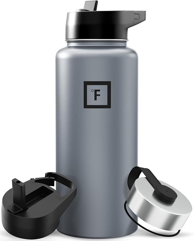 IRON °FLASK Camping & Hiking Hydration Flask with Straw, Wide Mouth Insulated Stainless Steel Sports Water Bottle - 32 oz Graphite