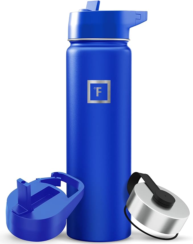 IRON °FLASK Camping & Hiking Hydration Flask with Straw, Wide Mouth Insulated Stainless Steel Sports Water Bottle - 22 oz Cobalt