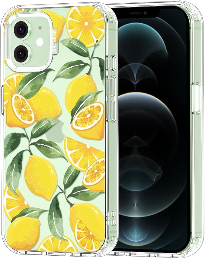 MOSNOVO Case for iPhone 12 & iPhone 12 Pro, [Buffertech 6.6ft Military-Grade Drop Protection] [Anti Peel Off Tech] Clear TPU Bumper Phone Case Cover Design - Lemon