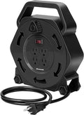 DEWENWILS Extension Cord Reel with 25 FT Power Cord, Hand Wind Retractable, 16/3 AWG SJTW, 4 Grounded Outlets, 13 Amp Circuit Breaker, Black, UL Listed