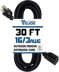 YOJOE Indoor Outdoor Extension Cord, 3 Prong 13A Weatherproof Power Cord, 16 Gauge Heavy Duty 30 ft Black Extension Cord for Garage, Garden and Home, 16/3 SJTW UL Listed
