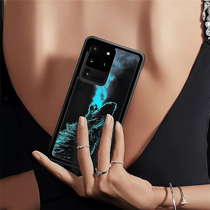 for Samsung Galaxy S20 Ultra Case, Blue Breathing Wolf Pattern Graphic Design Girl Boy Soft Silicone Hard Acrylic Shock Protection for Samsung Galaxy S20 Ultra