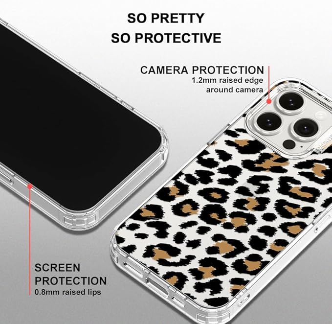 MOSNOVO Case for iPhone 15 Pro, [Buffertech 6.6ft Military-Grade Drop Protection] [Anti Peel Off Tech] Clear TPU Bumper Phone Case Cover Design - Leopard Print
