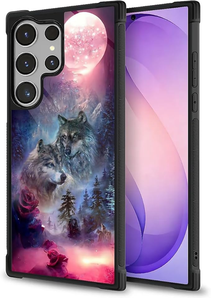 for Samsung Galaxy S26 Ultra Case,Graphic Design for Girl Boy Soft Silicone Hard Acrylic Shock Protection Designed for Samsung Galaxy S26 Ultra Star Two Wolfs Howling Pattern