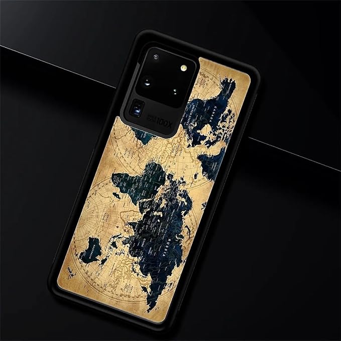 for Samsung Galaxy S20 Ultra Case, Brown World Map Pattern Graphic Design Girl Boy Soft Silicone Hard Acrylic Shock Protection for Samsung Galaxy S20 Ultra