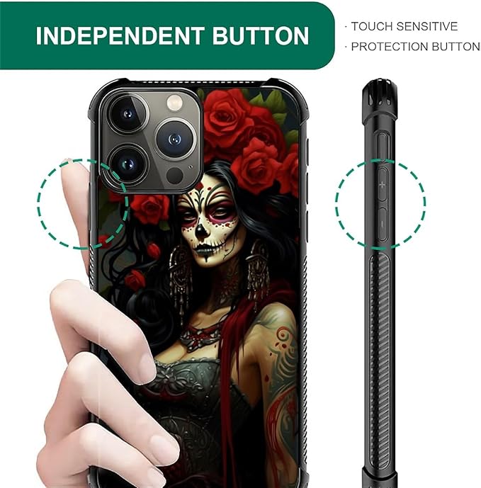 for iPhone 16 Pro Case, Day of The Dead Halloween Woman Pattern Graphic Design Girl Boy Soft Silicone Hard Acrylic Shock Protection for iPhone 16 Pro