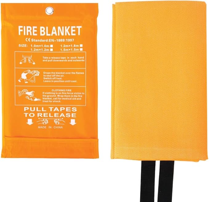 Parcil Safety SB-100 Silicone Coated Emergency Fire Blanket (40 in. x 40 in.) Emergency Kit Fire Extinguisher for Home & Kitchen, Woven Fiberglass Household Essentials, Chemical Free, No Mess