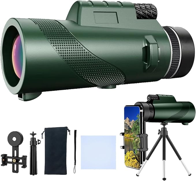 Monocular-Telescope 80x100 High Powered Monoculars High Definition for Adults with Smartphone Adapter for Bird Watching, Hunting Wildlife Bird Watching Travel Camping Hiking (Green)