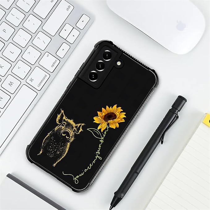 for Samsung Galaxy S21 Plus Case, Pig Sunflower Yellow Sunshine Pattern Graphic Design Girl Boy Soft Silicone Hard Acrylic Shock Protection for Samsung Galaxy S21 Plus