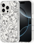 MOSNOVO Case for iPhone 16 Pro, [Buffertech 6.6ft Military-Grade Drop Protection] [Anti Peel Off Tech] Clear TPU Bumper Phone Case Cover Design - Abstract Face Line Art