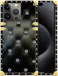 Compatible with iPhone 16 Pro Max Case, Shiny Black Sofa Crystal Luxury Golden Decoration for Girl Women Soft TPU Shockproof Protective Hard PC Back