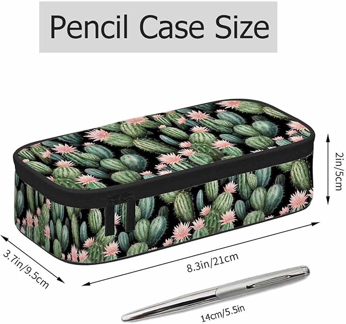 Vintage Cactus Pencil Holder Bag Cute Pink Flower Spikes Summer Pencil Case College Office School for Teens Boy Girl