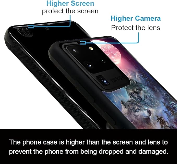 for Samsung Galaxy S20 Ultra Case, Star Two Wolfs Howling Pattern Graphic Design Girl Boy Soft Silicone Hard Acrylic Shock Protection for Samsung Galaxy S20 Ultra