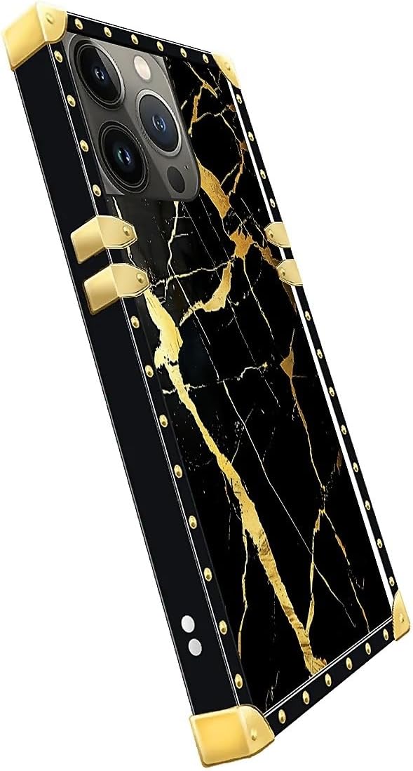 Compatible with iPhone 14 Pro Max Case, Black Gold Marble Nature Luxury Golden Decoration for Girl Women Soft TPU Shockproof Protective Hard PC Back for iPhone 14 Pro Max