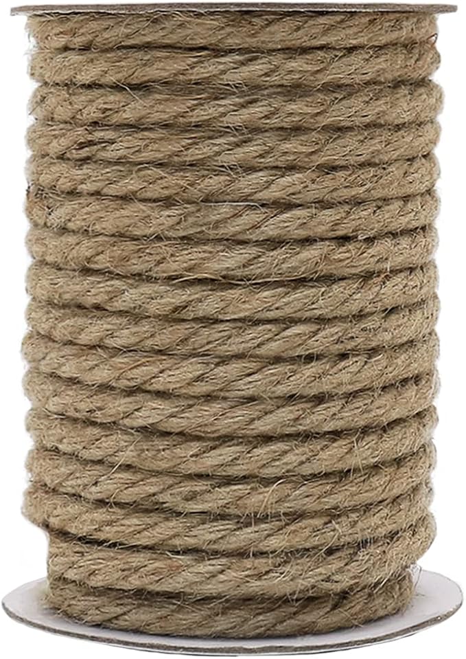 Vivifying 50 Feet 10mm Jute Rope, Natural Heavy Duty Twine for Crafts, Cat Scratching Post, Gardening, Bundling and Hanging