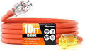 10 FT Outdoor Extension Cord Waterproof, 16/3 Gauge Heavy Duty 3 Prong Power Cord with Lighted Indicator End, 13A 125V 1625W SJTW, ETL Listed, Great for Lawn/Garden/Home(Orange)