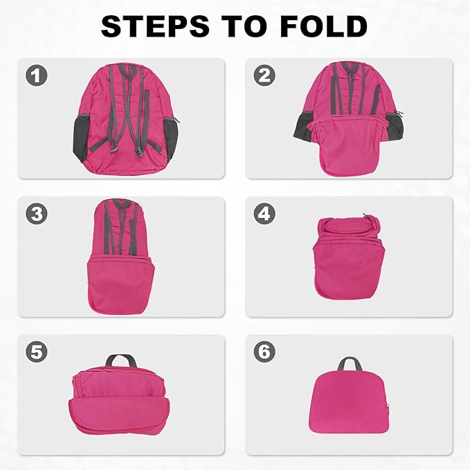 HOLYLUCK 20L lightweight packable Hiking Daypack Foldable Backpack for Men Women Small Travel Outdoor Foldable Shoulder Bag-pink