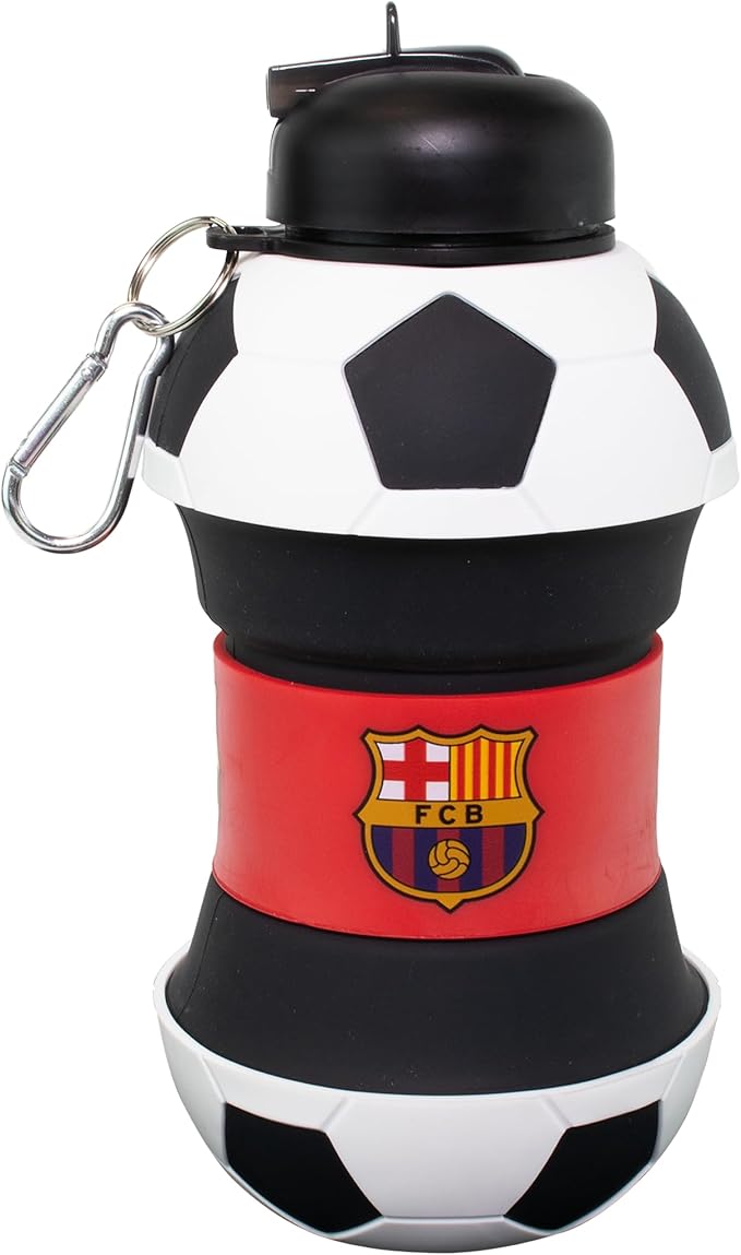 Maccabi ART Barcelona Clip-On Collapsible 1 Liter, 34 oz. size BPA-Free Silicone Soccer Large Water Bottle