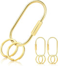 CooBigo 3 Pack Gold Brass Key Ring, Screw Lock Key Organizer with 6 Keyrings, Carabiner Keychain Clip for Car Keys Purse Bag Charms Luggage Tags Accessories