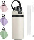 BJPKPK 17oz Insulated Water Bottle with 2-1 Straw Spout Lid, Stainless Steel Metal Water Bottles with Carry Handle, BPA Free, Leak-Proof, Fits in Car Cup Holder, Thermo for Sports,Beige