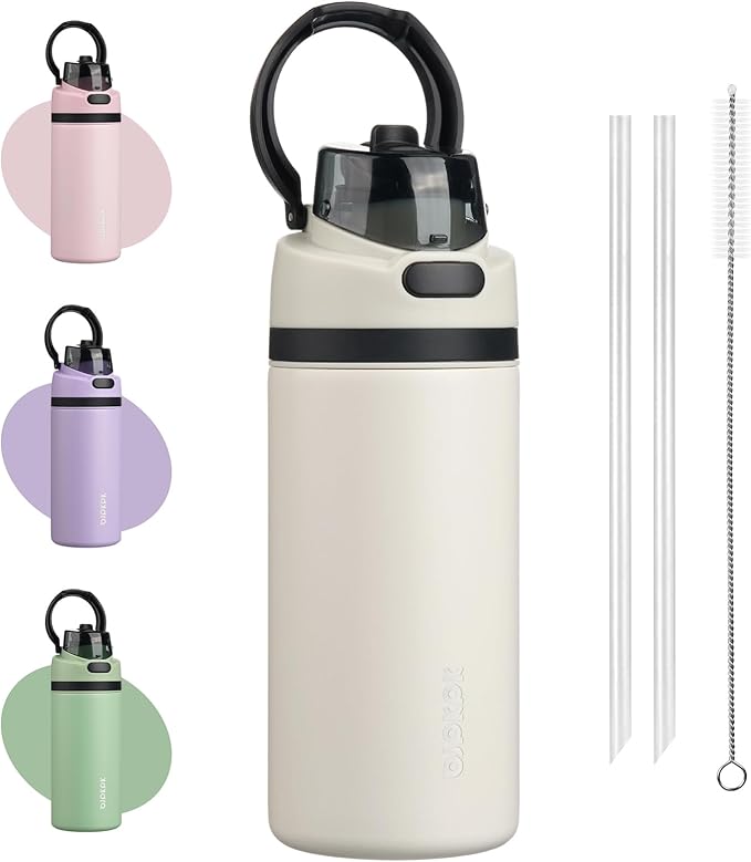 BJPKPK 17oz Insulated Water Bottle with 2-1 Straw Spout Lid, Stainless Steel Metal Water Bottles with Carry Handle, BPA Free, Leak-Proof, Fits in Car Cup Holder, Thermo for Sports,Beige