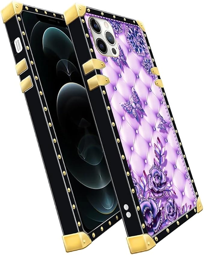 Compatible with iPhone 11 Pro Max Case, Purple Butterfly Flowers Leaf Luxury Golden Decoration for Girl Women Soft TPU Shockproof Protective Hard PC Back for iPhone 11 Pro Max