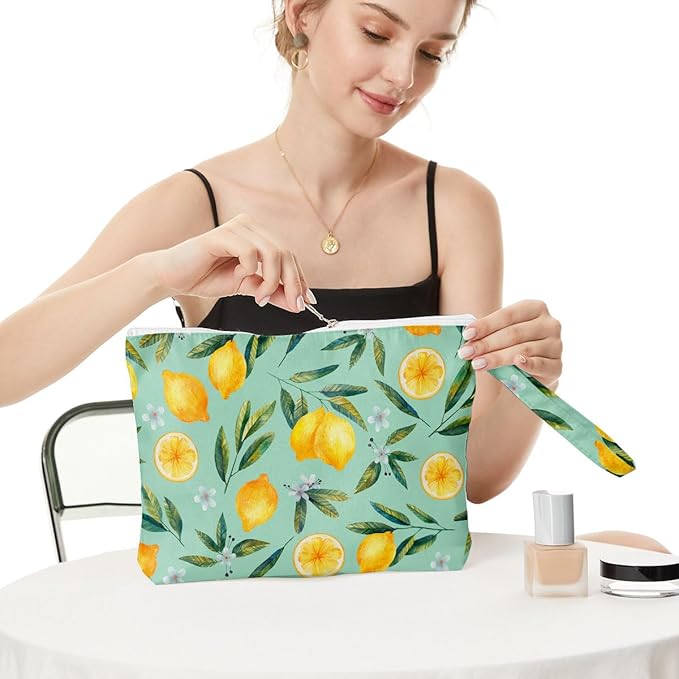 Fokongna Wet Bag for Swimsuit Travel Makeup Bag, Waterproof Large Capacity for Women Girls Mom Sister Friends, lemon Gifts Decor