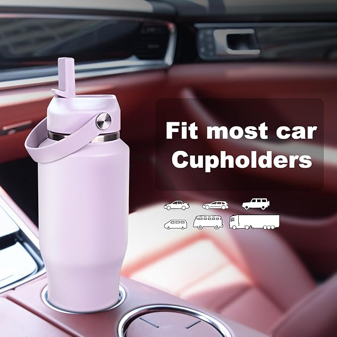 ABOTOCUP 32oz Insulated Water Bottle, Fit in Any Car Cup Holder, Water Bottle with Straw Lids, Stainless Steel Insulated Water Flask Double Wall Leak-proof BPA Free to Keep Cold&Hot