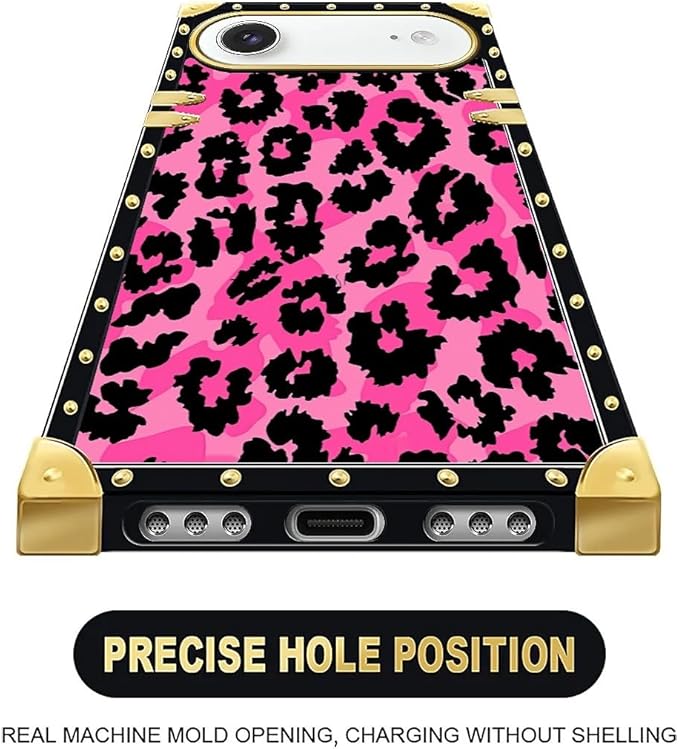 for iPhone 17 Air Case Luxury Golden Decoration for Girl Women Soft TPU Shockproof Protective Hard PC Back for iPhone 17 Air Crazy Pattern Pink Black Leopard