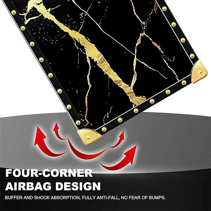 Compatible with iPhone 16 Case, Black Gold Marble Nature Luxury Golden Decoration for Girl Women Soft TPU Shockproof Protective Hard PC Back