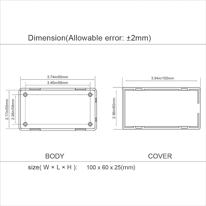 LeMotech 5Pcs ABS Plastic Electrical Project Case Power Junction Box, Project Box Black 3.9 x 2.4 x 1.0 inch (100 x 60 x 25 mm)