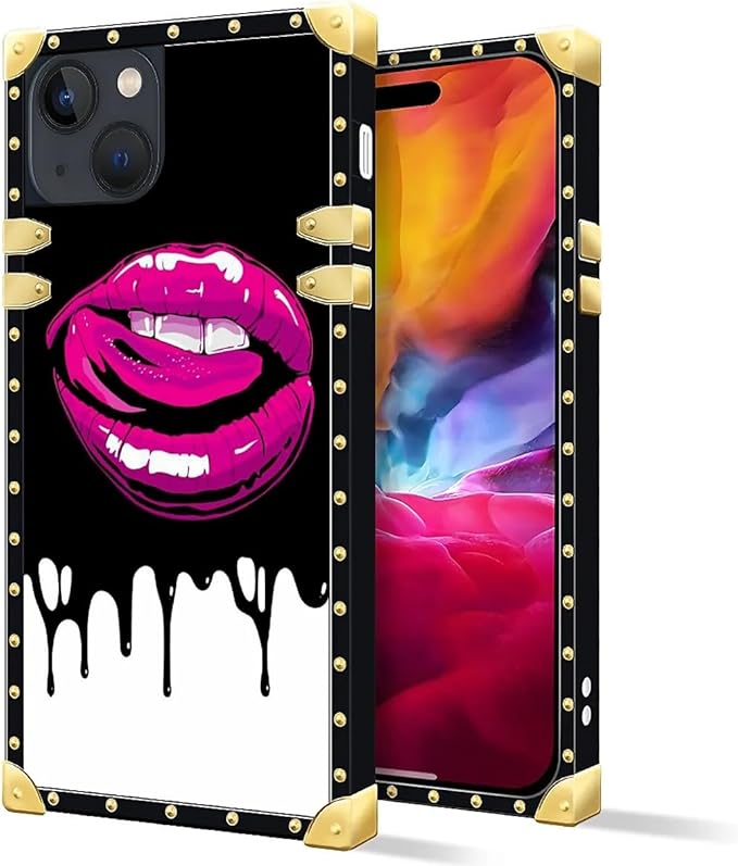 Compatible with iPhone 15 Case, Black White Red Slap Sexy Luxury Golden Decoration for Girl Women Soft TPU Shockproof Protective Hard PC Back for iPhone 15