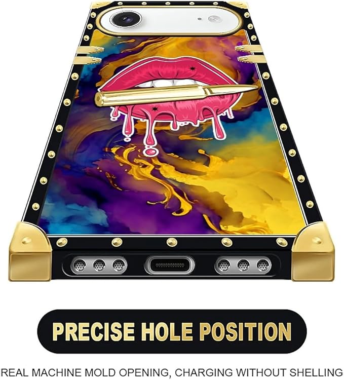 for iPhone 17 Air Case Luxury Golden Decoration for Girl Women Soft TPU Shockproof Protective Hard PC Back for iPhone 17 Air Crazy Pattern Cool Corlorful Lip Marble