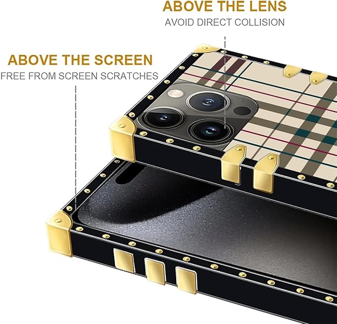 Compatible with iPhone 16 Pro Max Case, Black Red Beige Stripes Luxury Golden Decoration for Girl Women Soft TPU Shockproof Protective Hard PC Back