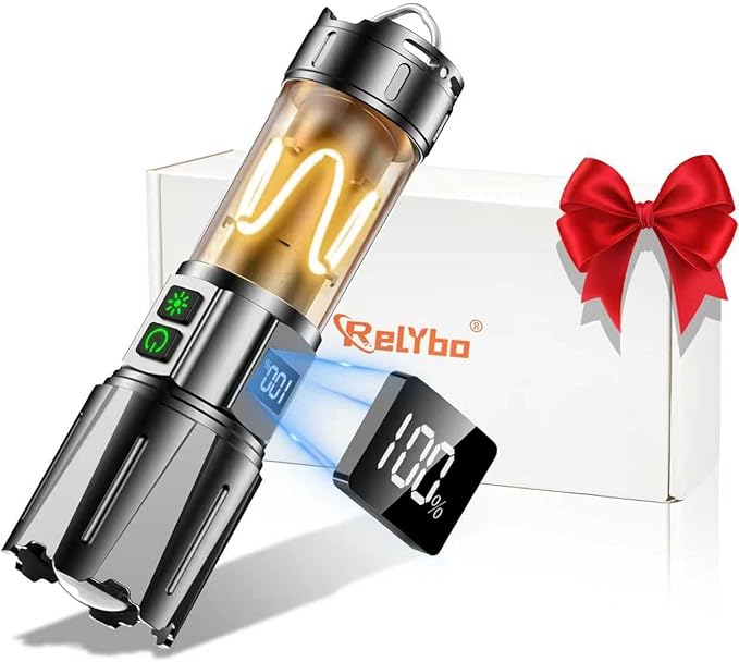 Super Bright Flashlight High Lumens 100000 Rechargeable, Powerful 50W LED, Long Lasting 30H, Daul Bottons 10Modes with Side Light, Quick USB C Charge & Output, Multi-functional for Home Camping Hiking