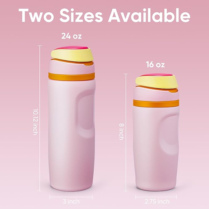 Fijinhom 16 oz Insulated Water Bottle,Stainless Steel Sports Water Bottle with Straw, Double Wall Vacuum Leak Proof, Cold for 24 Hours, BPA Free for Travel, Sport, Outdoor, Pink