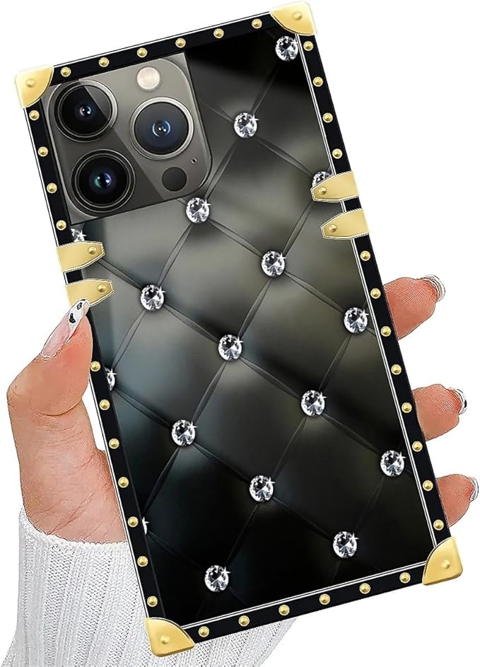 Compatible with iPhone 14 Pro Case, Shiny Black Sofa Crystal Luxury Golden Decoration for Girl Women Soft TPU Shockproof Protective Hard PC Back for iPhone 14 Pro