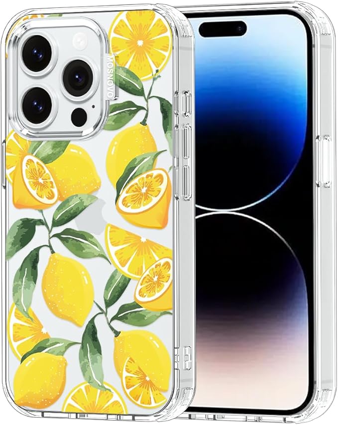 MOSNOVO Case for iPhone 14 Pro, [Buffertech 6.6ft Military-Grade Drop Protection] [Anti Peel Off Tech] Clear TPU Bumper Phone Case Cover Design - Lemon