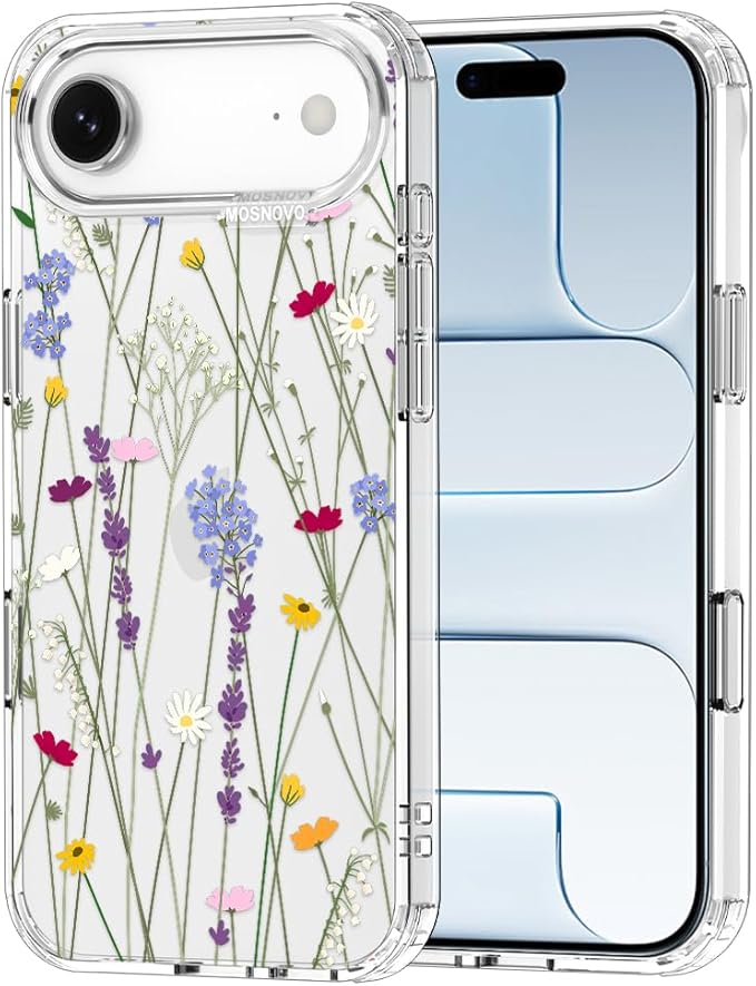MOSNOVO for iPhone Air Case | Military Grade 6.6ft Drop Tested | Camera Control | Clear with Floral Garden Design