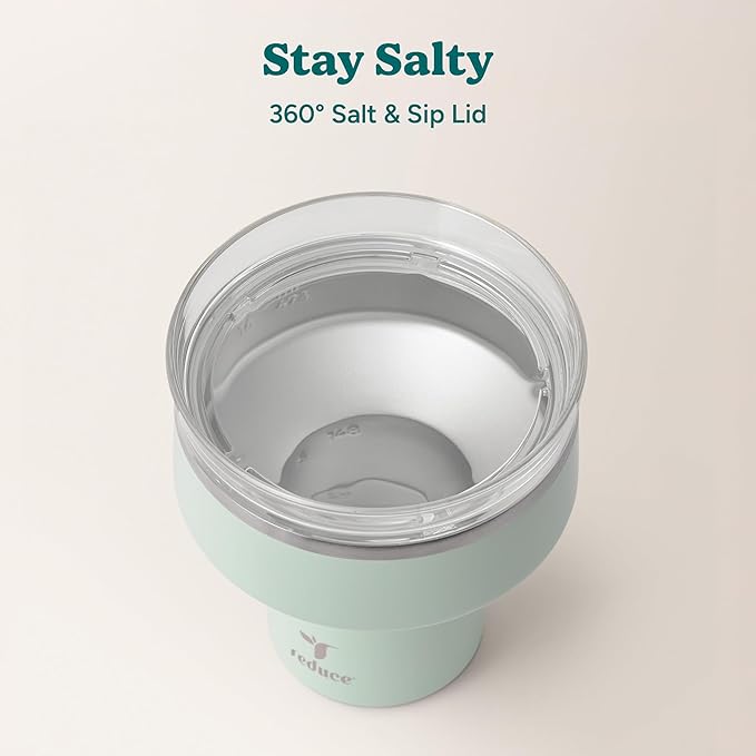 REDUCE Saltini 16 oz Cocktail Tumbler - Insulated Margarita Tumbler with Lid - Keeps Drinks Cold for 10 Hours - 360 Sippable Martini Glass Alternative - Shatterproof, Perfect for Parties - Sea Glass