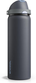 ENCOOL Insulated Water Bottle with Straw Stainless Steel Water Bottle with Push Button Lid, Leak-Proof & BPA-Free, Keeps Cold for 24 Hours for Sports, Travel, Gym (32 oz, Tuna Grey-Silver)