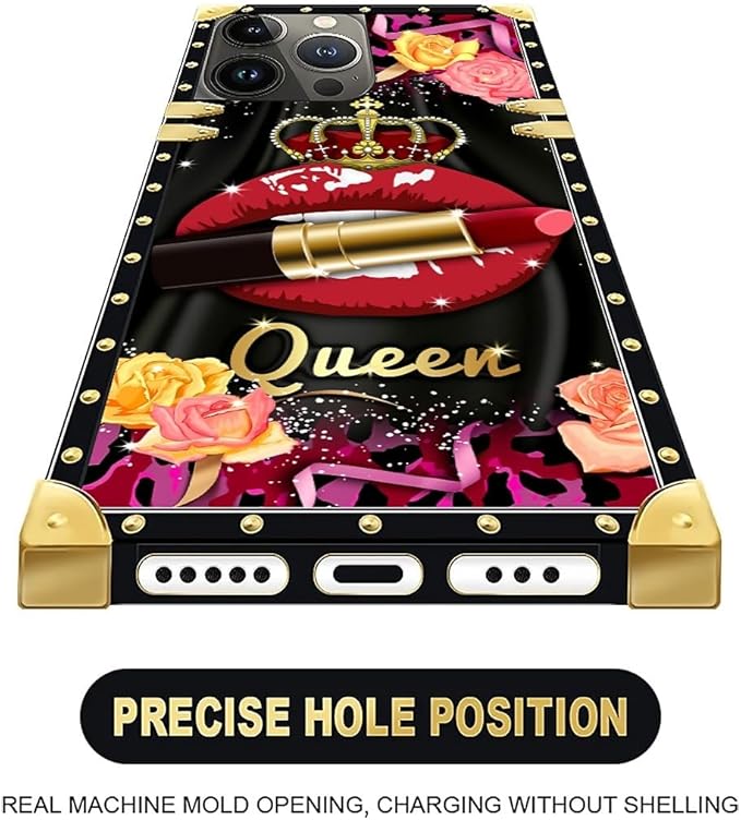 Compatible with iPhone 16 Pro Max Case, Queen Lip Crown Leopard Print Luxury Golden Decoration for Girl Women Soft TPU Shockproof Protective Hard PC Back for iPhone 16 Pro Max